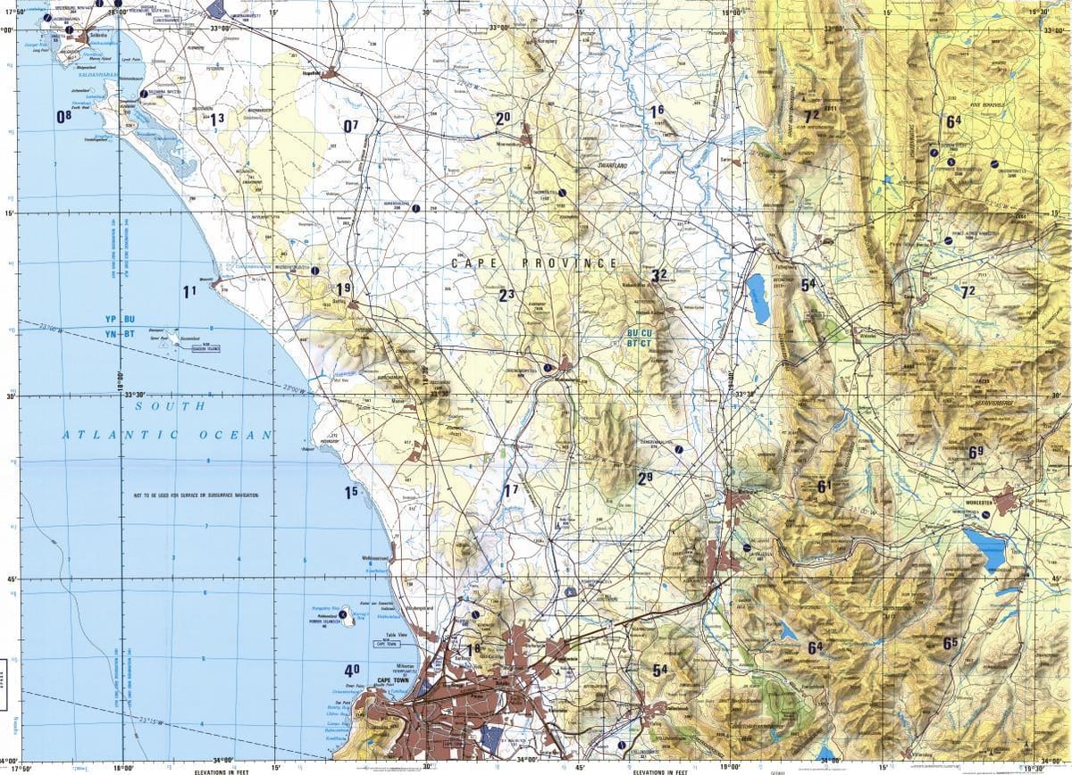 کیپ ٹاؤن topographic نقشہ
