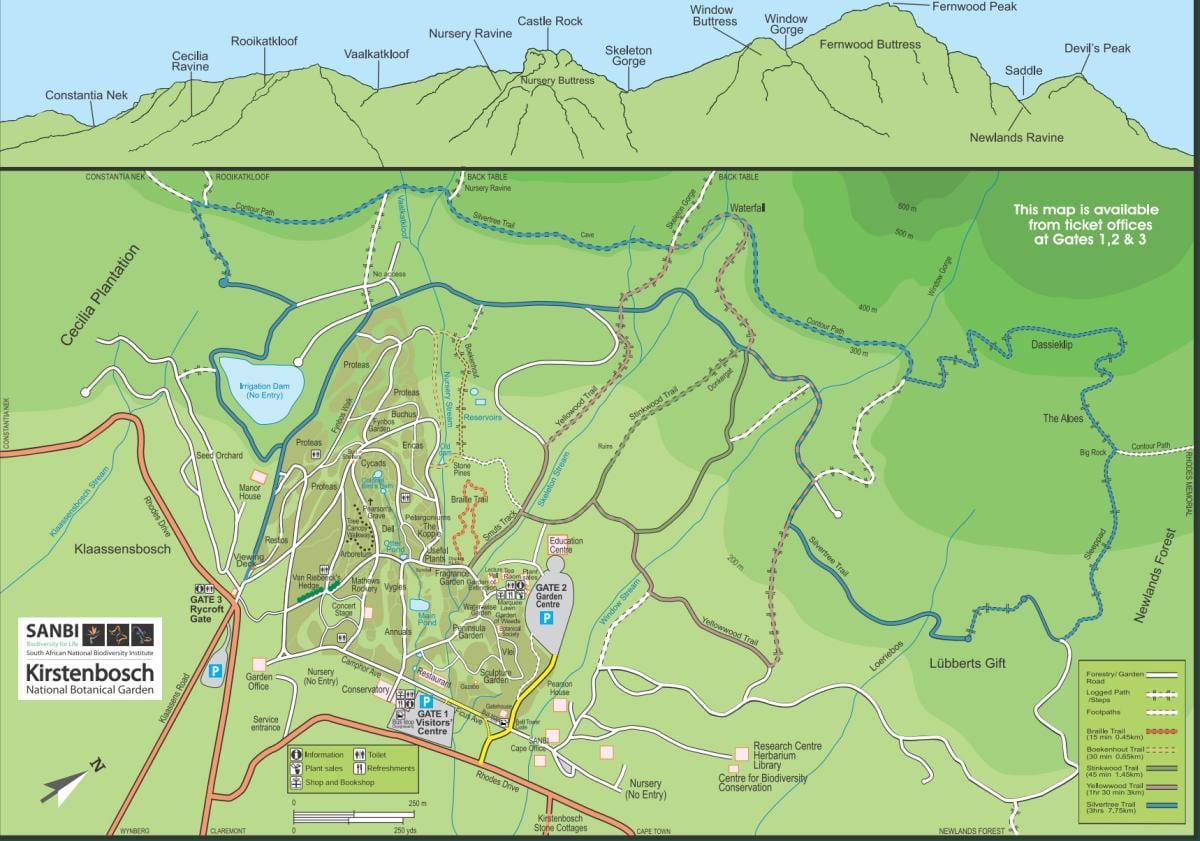 kirstenbosch وانسپتیک باغ کا نقشہ