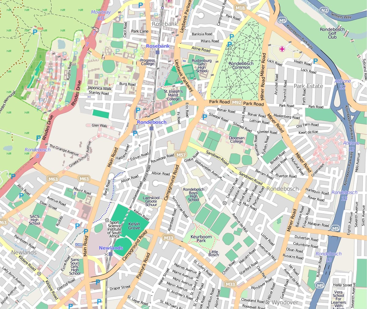 نقشہ کے rondebosch کیپ ٹاؤن