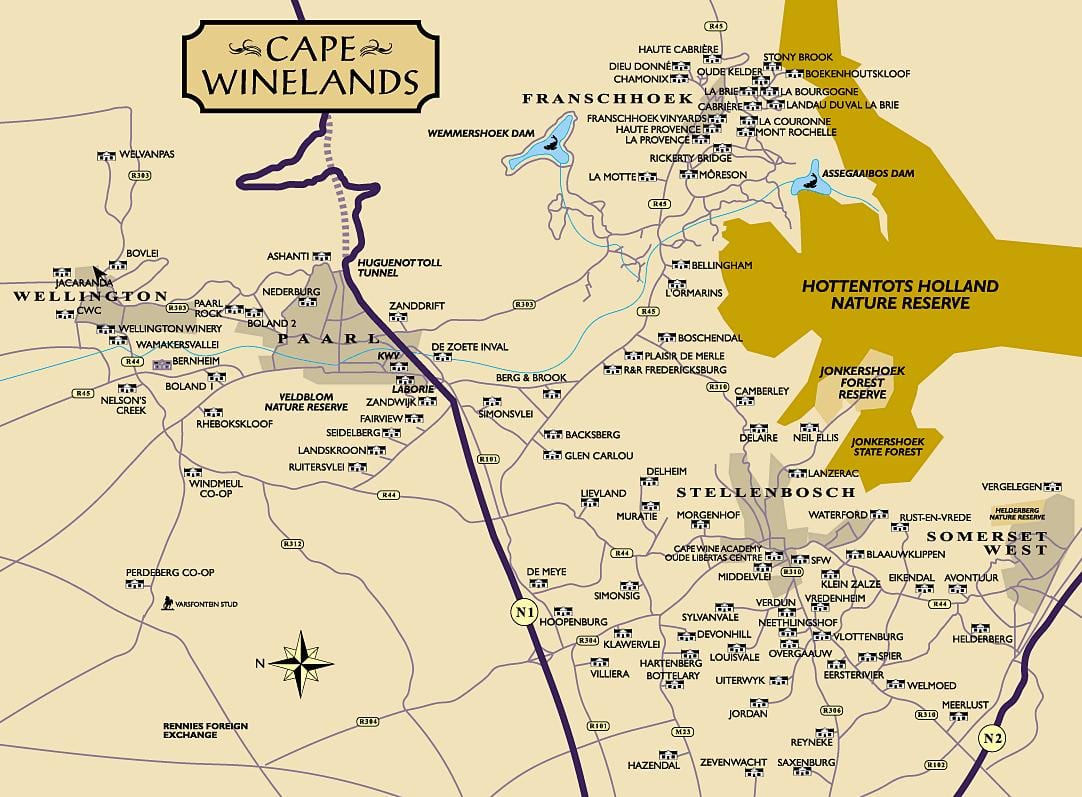 نقشہ کے winelands کیپ ٹاؤن